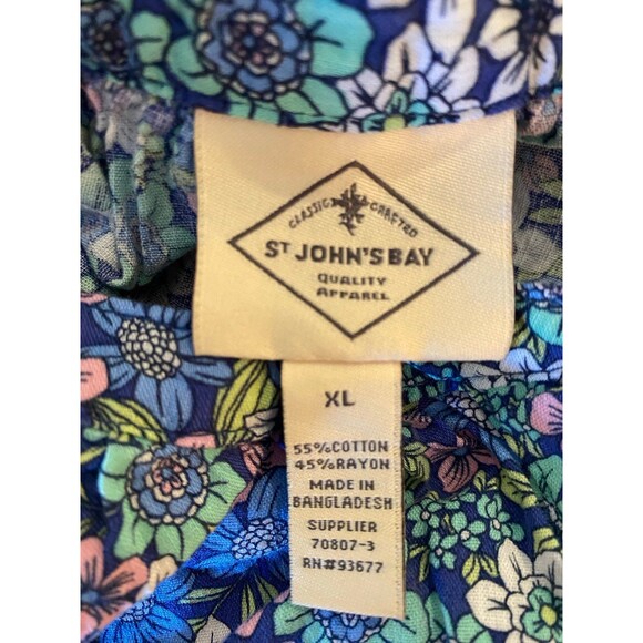 St John’s Bay Top Blue Floral Blouse XL Boho Peasant V Neck Flowy Casual Comfy - Picture 8 of 10